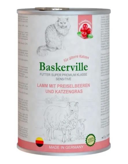 Вологий корм Baskerville Sensitive для котів, ягня з журавлиною і котячої м'ятою