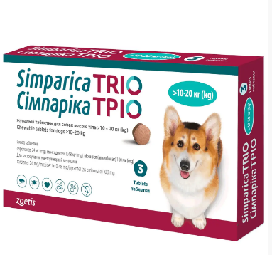 Таблетки Сімпаріка Тріо, для собак 10-20кг, від бліх та кліщів