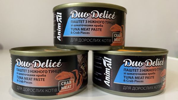Вологий корм для котів AnimAll Duo Delice з тунцем та крабом