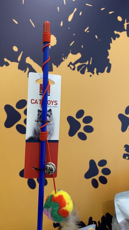 Іграшка для котів Nunbell Вудочка М’яч з пір’ям та дзвіночком